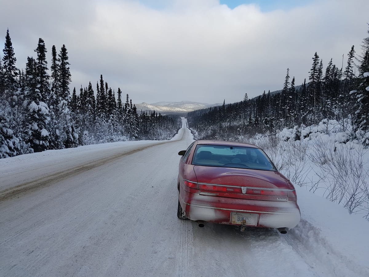 Gary’s Lincoln Mark VIII on an endless frozen road